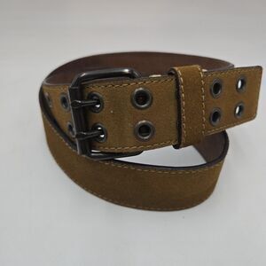 Linea Pelle Brown Hand Made Leather Studded Brass Buckle Belt M Fits 29-38"